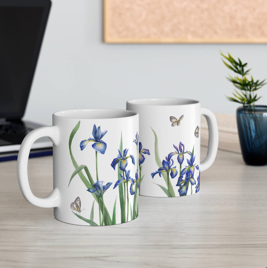 Blue Iris & Butterflies Ceramic Mug