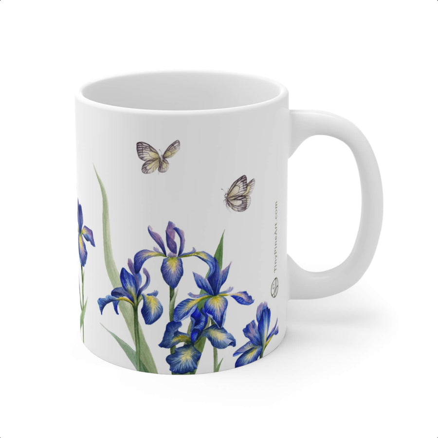 Blue Iris & Butterflies Ceramic Mug