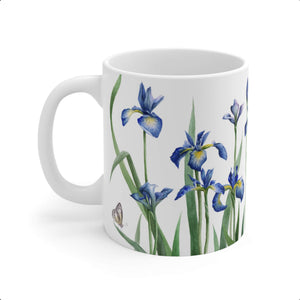 Blue Iris & Butterflies Ceramic Mug