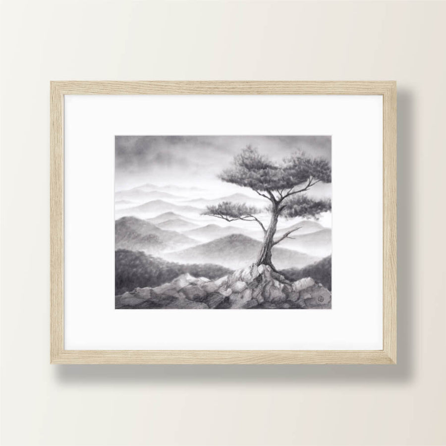 Lone Tree & Misty Mountains | Art Print