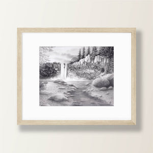 Waterfall & Rocky Stream Drawing | Art Print